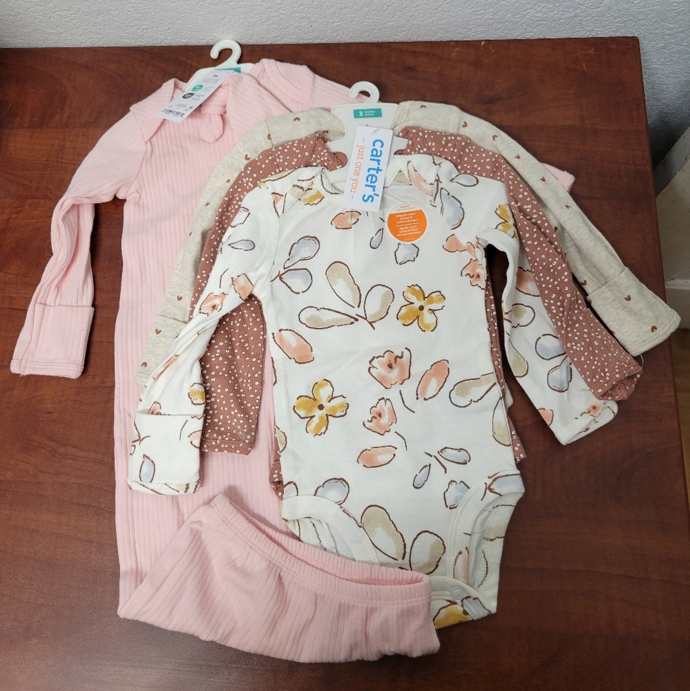 Carter's Pink, Floral and Polka Dot Baby Outfit 5 Piece Set Nwt